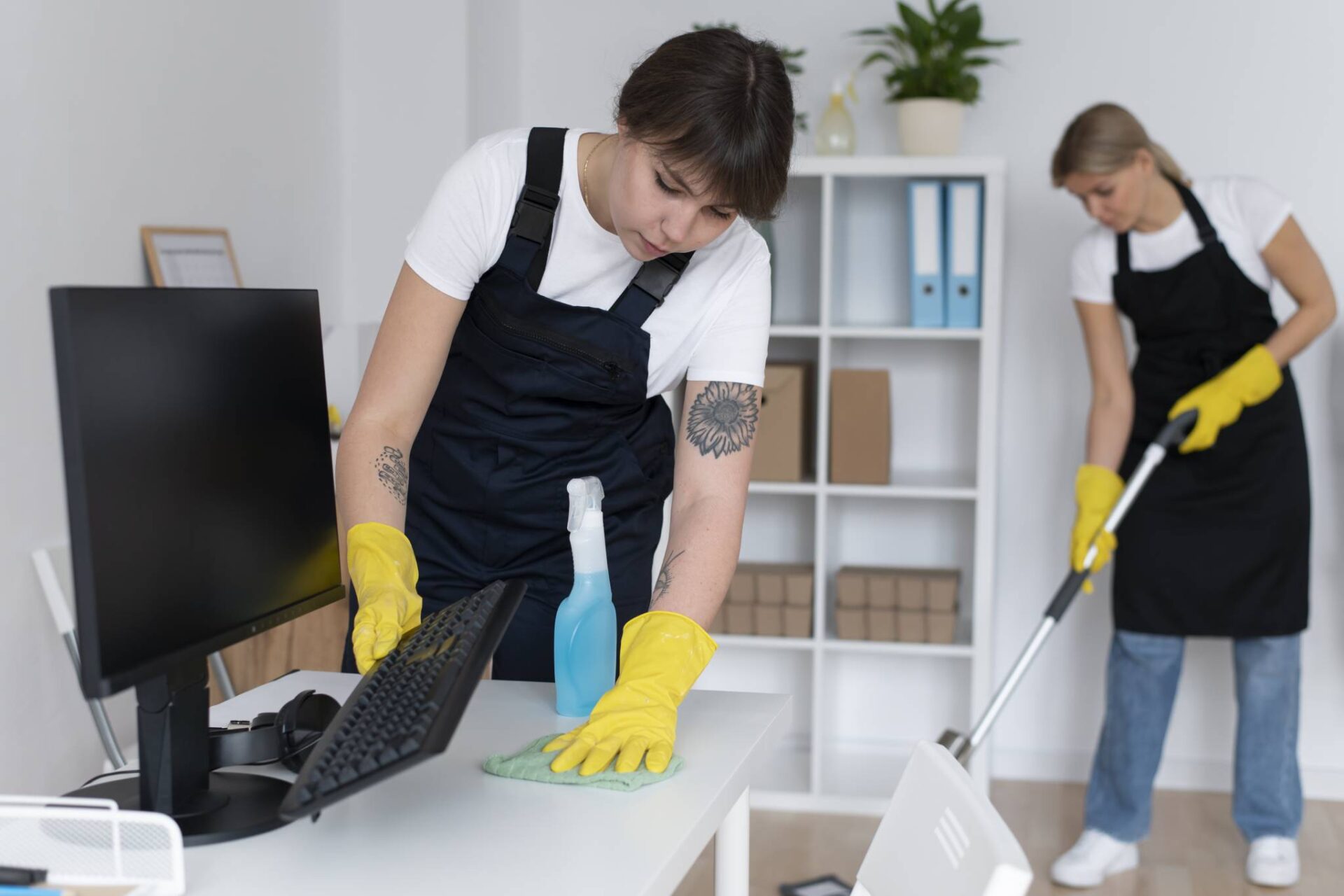 people taking care room cleaning